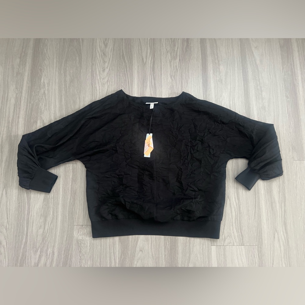NWT Prologue Women's Textured Blouson Long Sleeve Crewneck Blouse Top